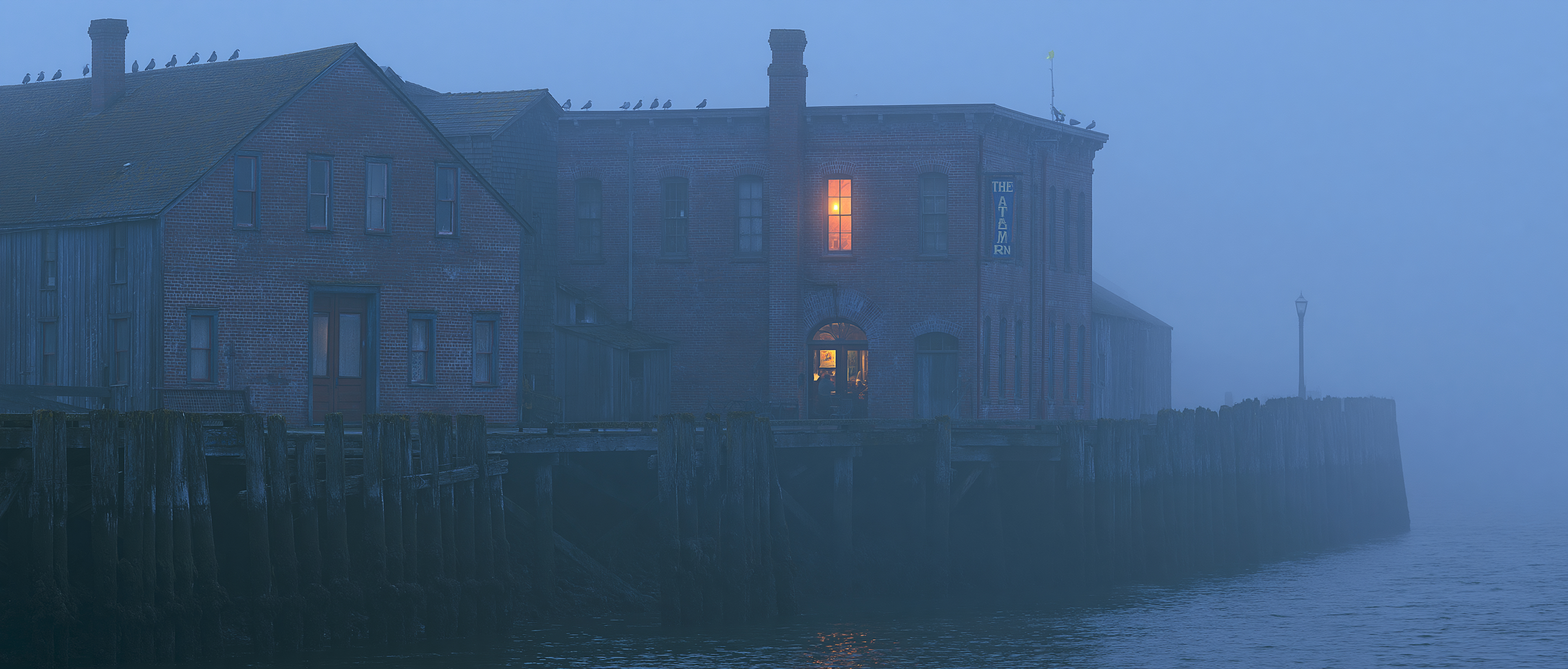 Astoria waterfront in coastal fog