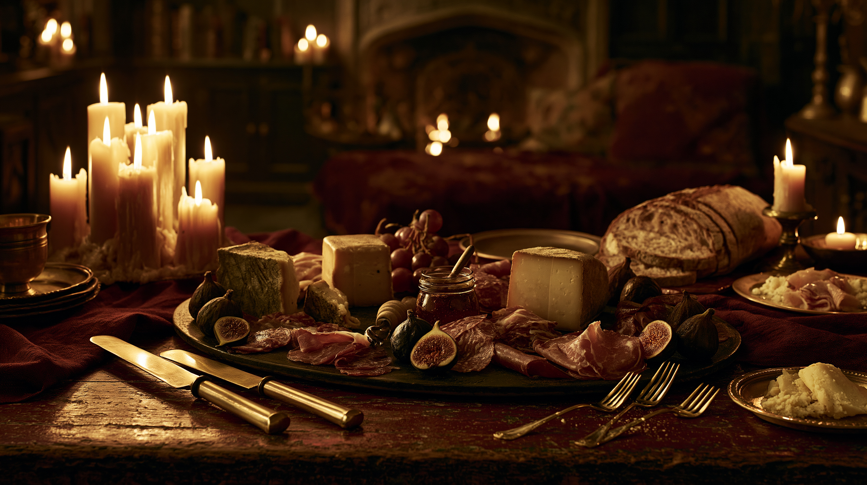 Candlelit charcuterie board